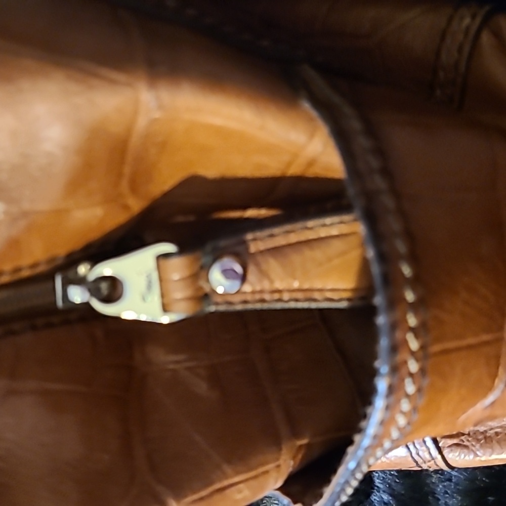 FOSSIL Croc Embossed Leather Shoulder Bag Purse 12" x 8" - Brown - Picture 7 of 16